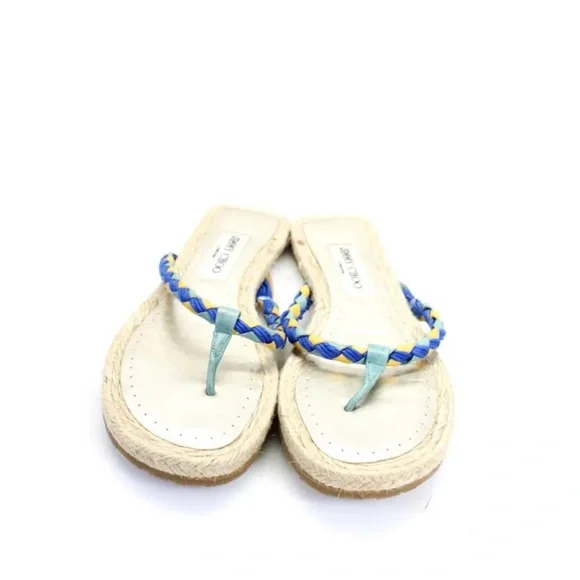 Jimmy Choo Women's Braided Leather Espadrille Flip Flops Beige Size 6.5 - Picture 2 of 5